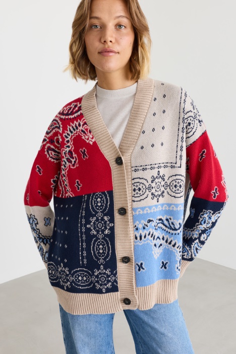 Cardigan over in cotone jacquard