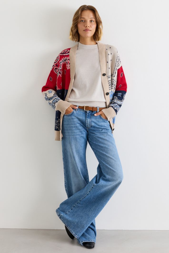 Cardigan oversize en fil jacquard - ROUGE BLEU - Intrend