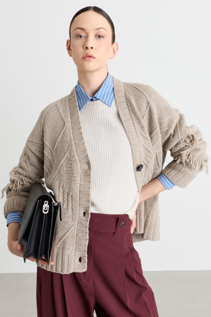Fringed cardigan - BEIGE - Intrend - 2