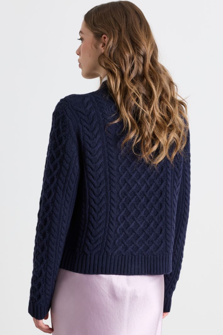 Cable-knit cardigan - BLUE - Intrend - 4