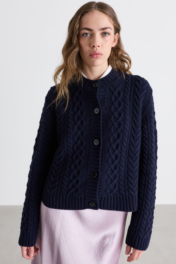 Cable-knit cardigan - BLUE - Intrend - 2
