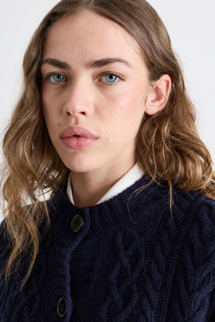 Cable-knit cardigan - BLUE - Intrend - 3