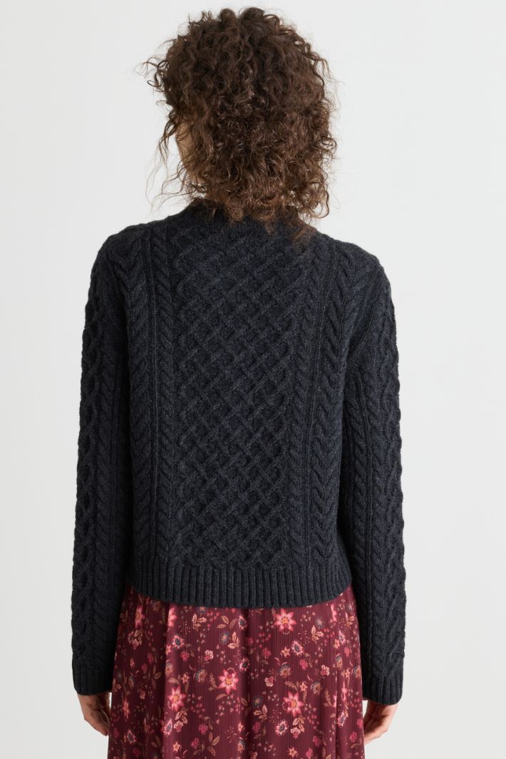 Cable-knit cardigan - BLACK - Intrend - 4
