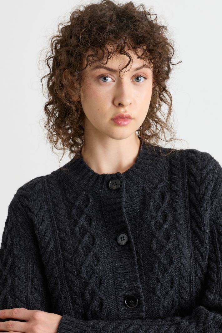 Cable-knit cardigan - BLACK - Intrend - 3