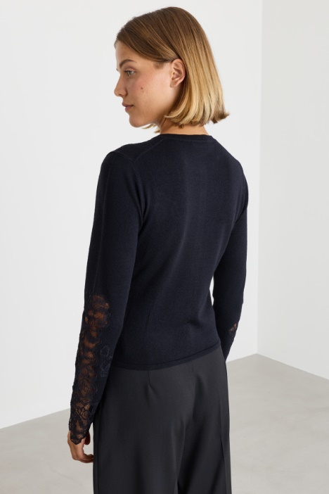 Cardiganin lana con inserti in pizzo