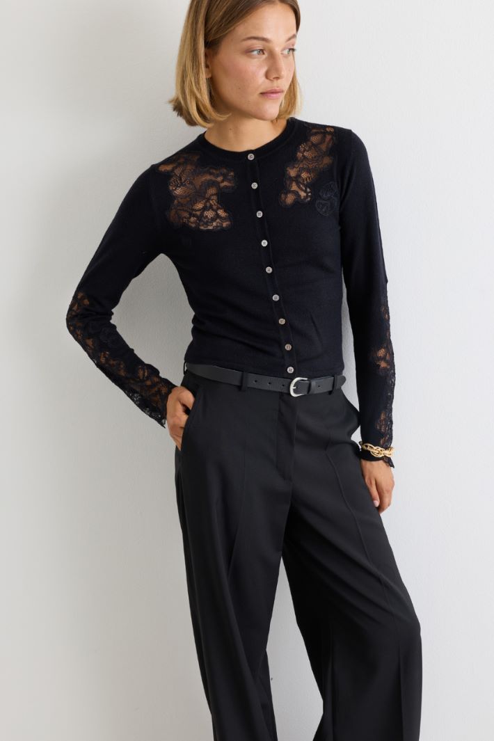 Cardigan con pizzo - NERO - Intrend - 2