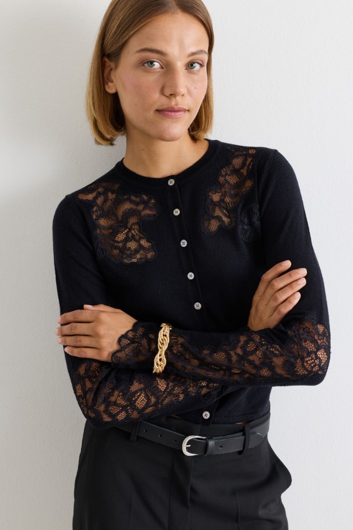 Cardigan con pizzo - NERO - Intrend - 3