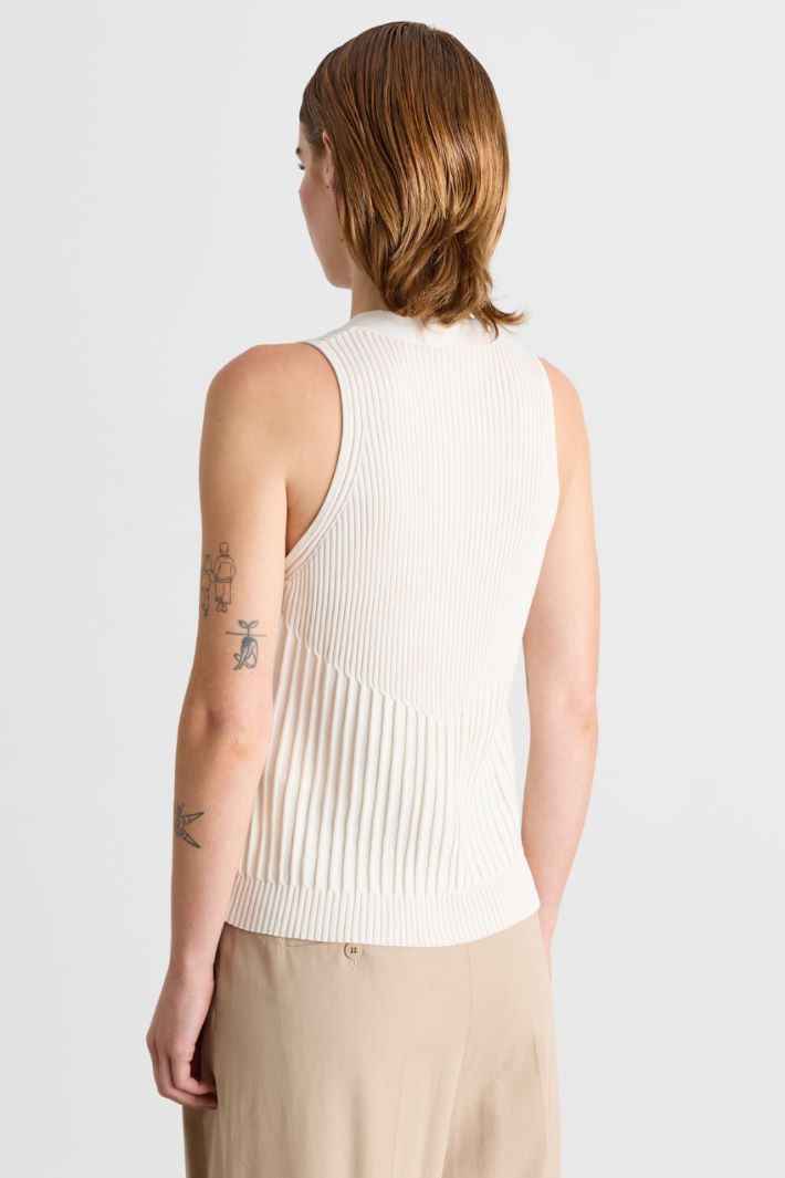 Gilet en maille côtelée - BLANC - Intrend - 4
