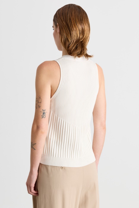 Gilet in filato di cotone e viscosa a coste