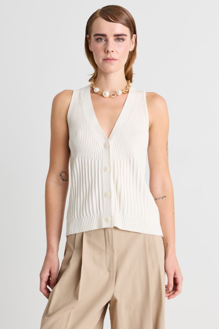Gilet en maille côtelée - BLANC - Intrend - 2