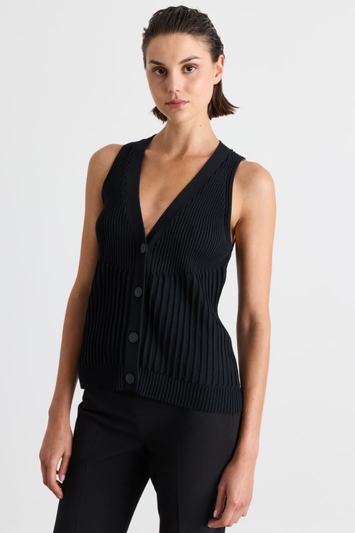 Gilet en maille côtelée - NOIR - Intrend - 2