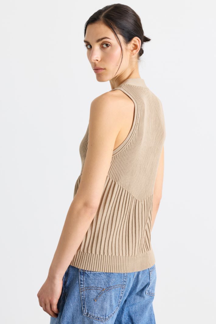 Rib-knit gilet - BEIGE - Intrend - 4