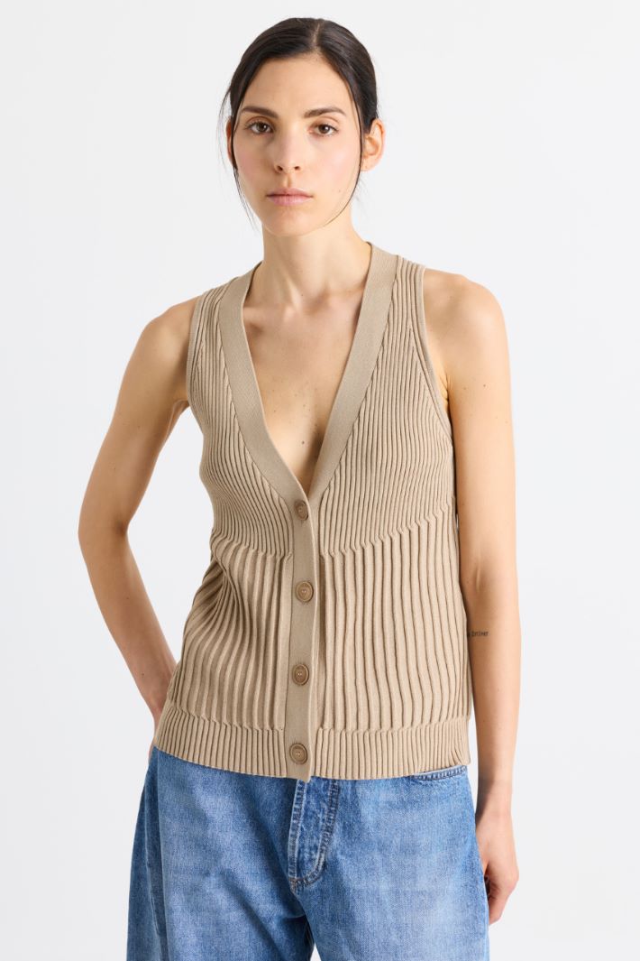 Rib-knit gilet - BEIGE - Intrend - 2