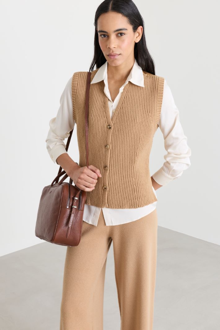 Ribbed waistcoat - CAMEL - Intrend - 2