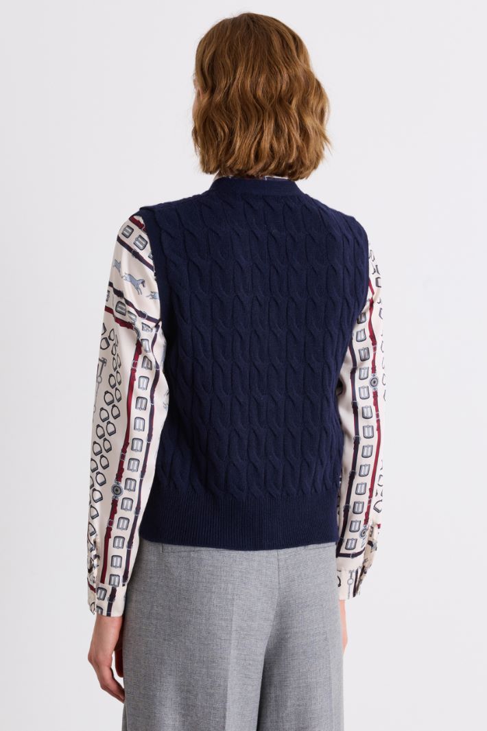 Wool and Cashmere Knitted Vest - BLUE - Intrend - 4