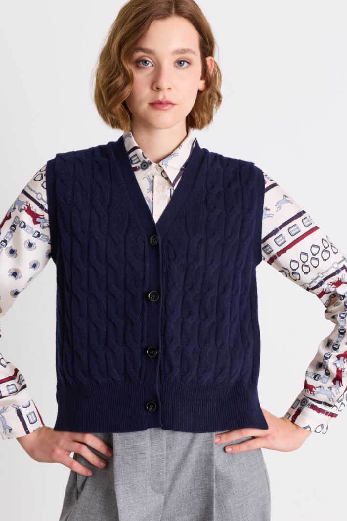 Wool and Cashmere Knitted Vest - BLUE - Intrend - 3