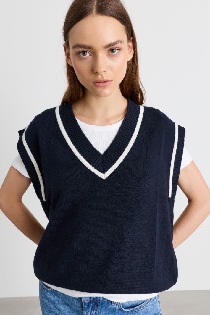 Boxy knit vest - BLUE - Intrend - 3