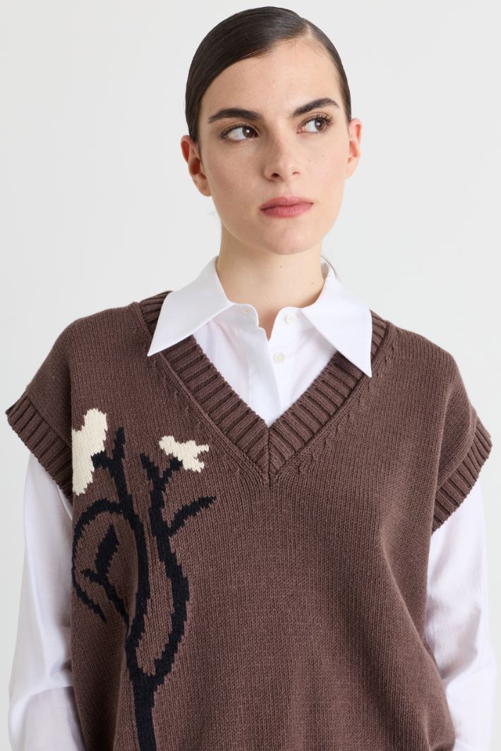 Intarsia-knit vest - BROWN - Intrend - 3