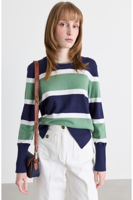 Double-Trim Crew-Neck Jumper - Intrend