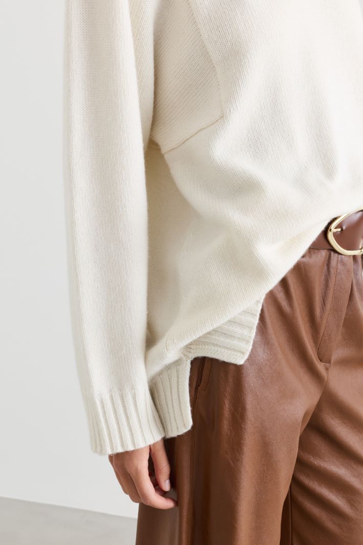 Pull ample à col roulé et fentes latérales - BLANC - Intrend - 3