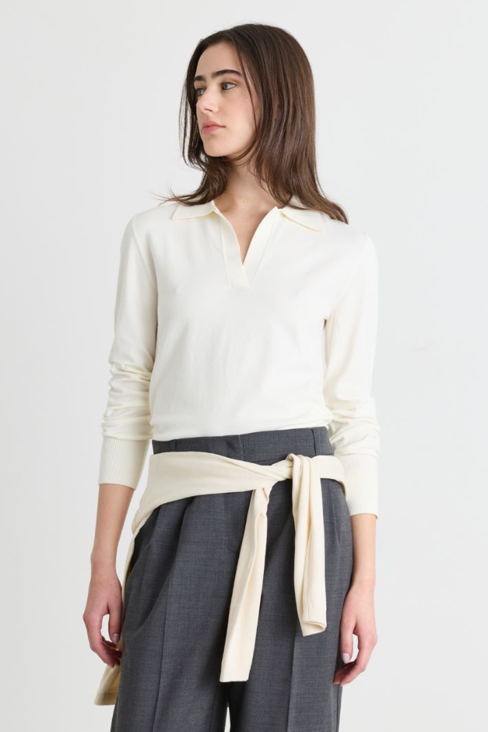 Stretch-knit polo shirt - WHITE - Intrend - 2