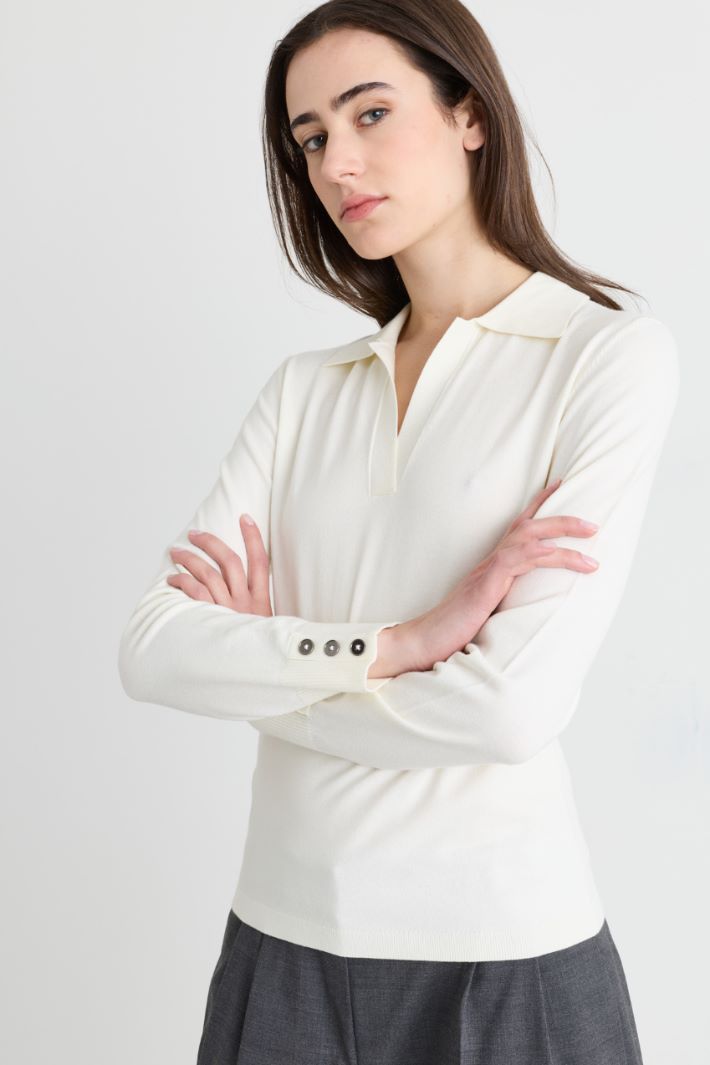Stretch-knit polo shirt - WHITE - Intrend - 3