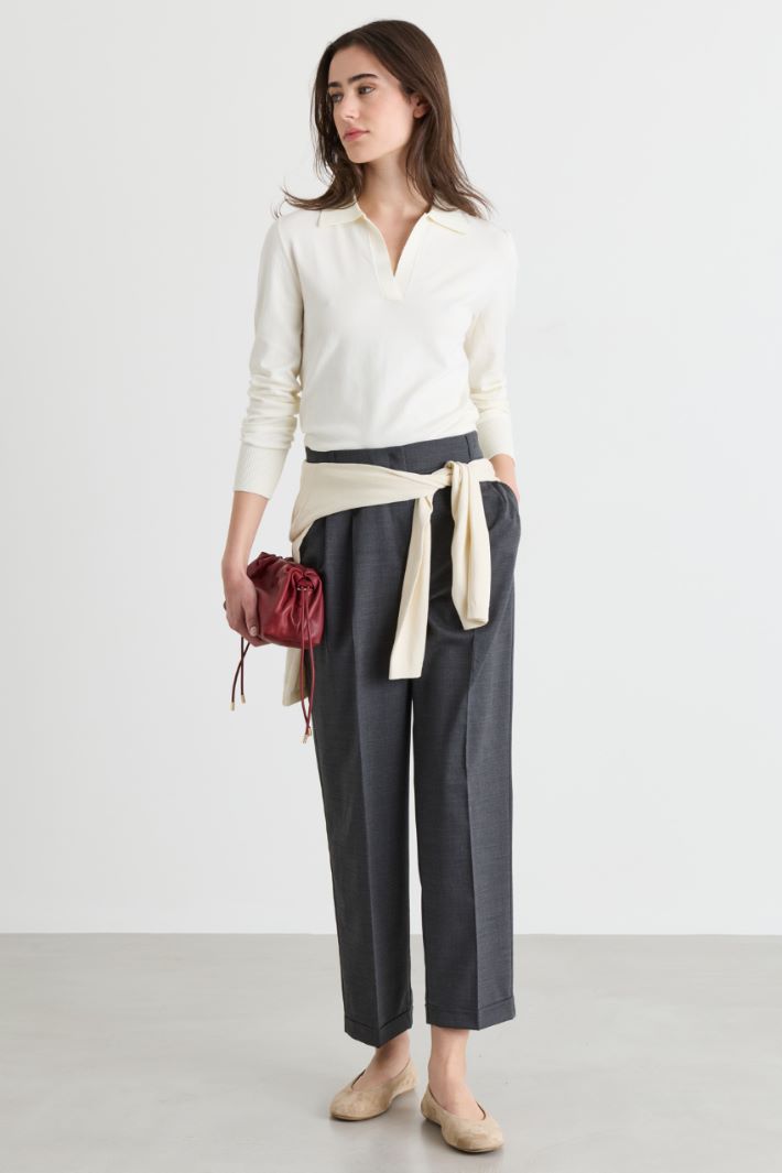 Stretch-knit polo shirt - WHITE - Intrend