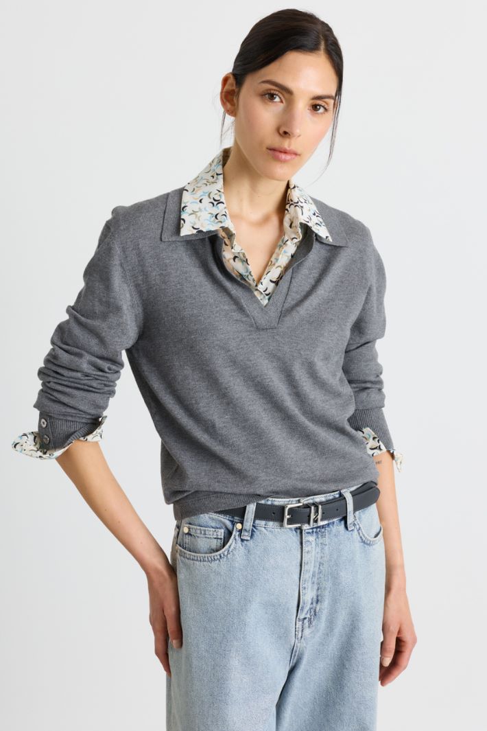 Stretch-knit polo shirt - GREY - Intrend - 2