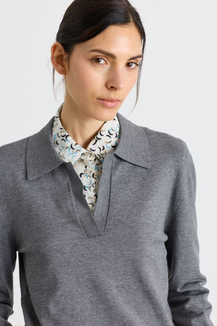 Stretch-knit polo shirt - GREY - Intrend - 3