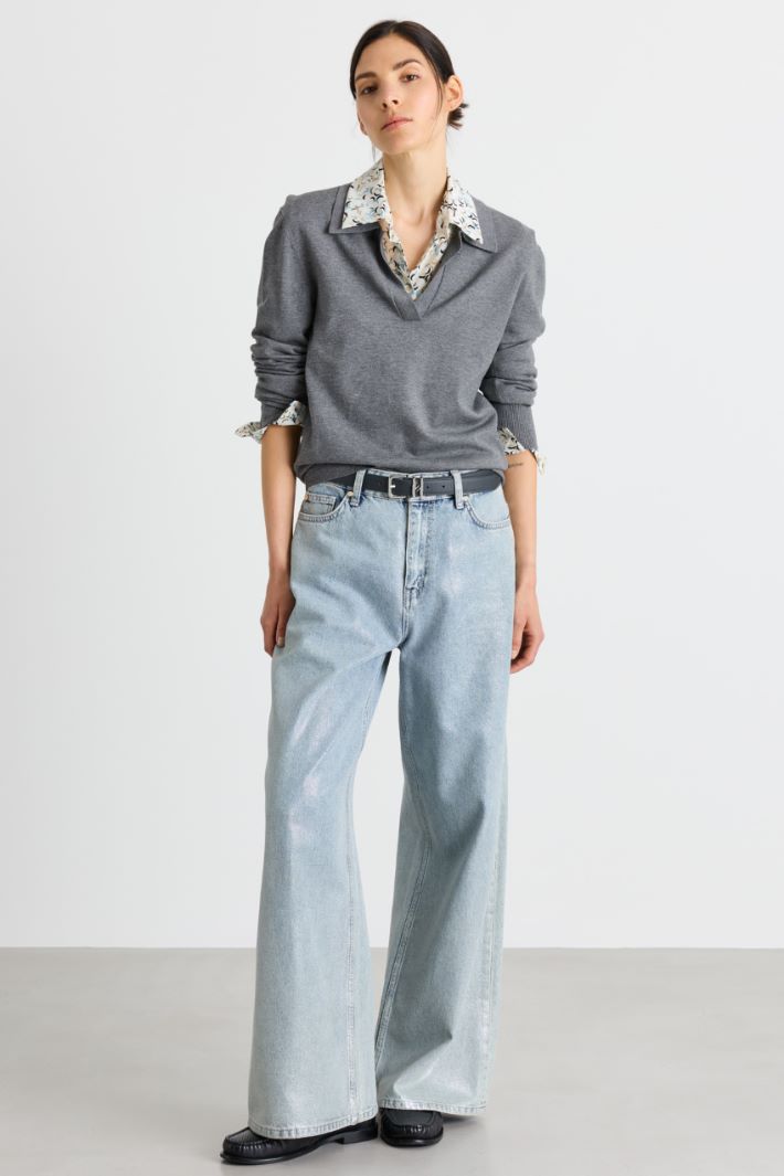 Stretch-knit polo shirt - GREY - Intrend