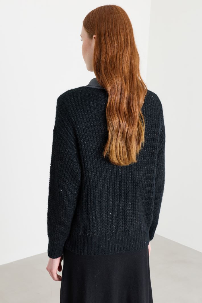 Micro-sequin jumper - BLACK - Intrend - 4
