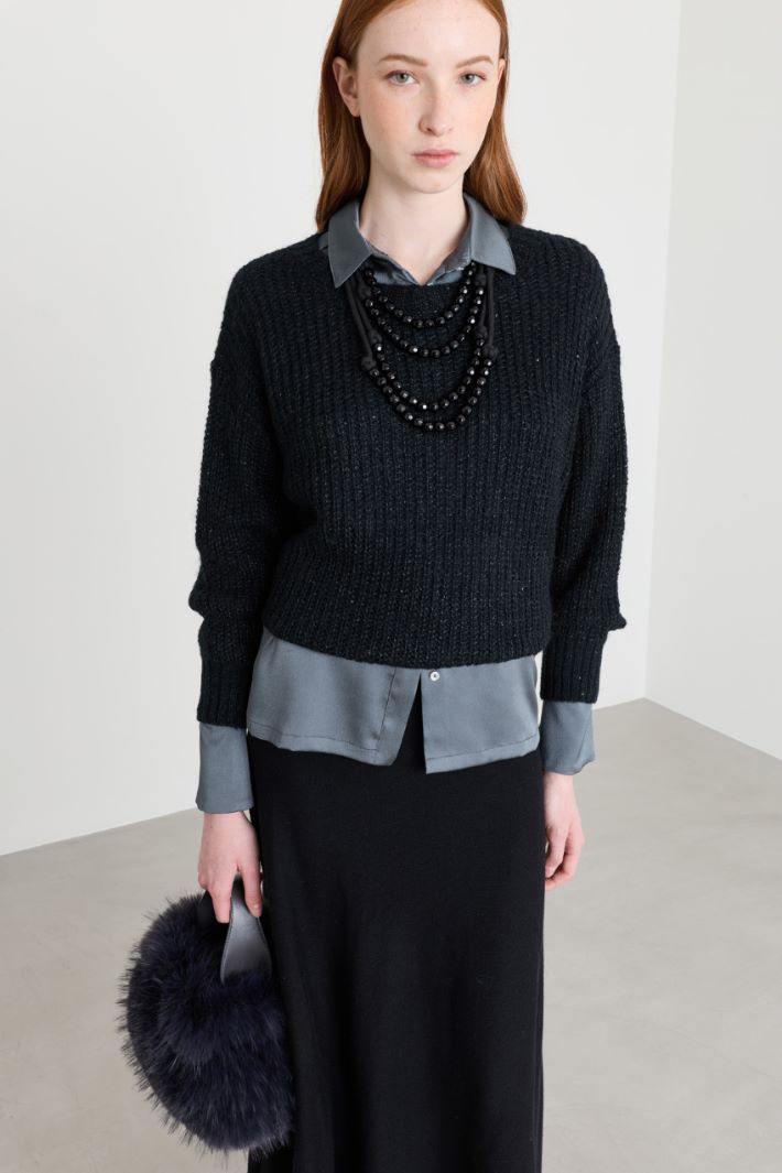 Micro-sequin jumper - BLACK - Intrend - 2