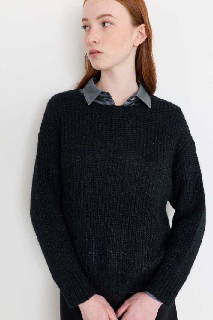 Micro-sequin jumper - BLACK - Intrend - 3