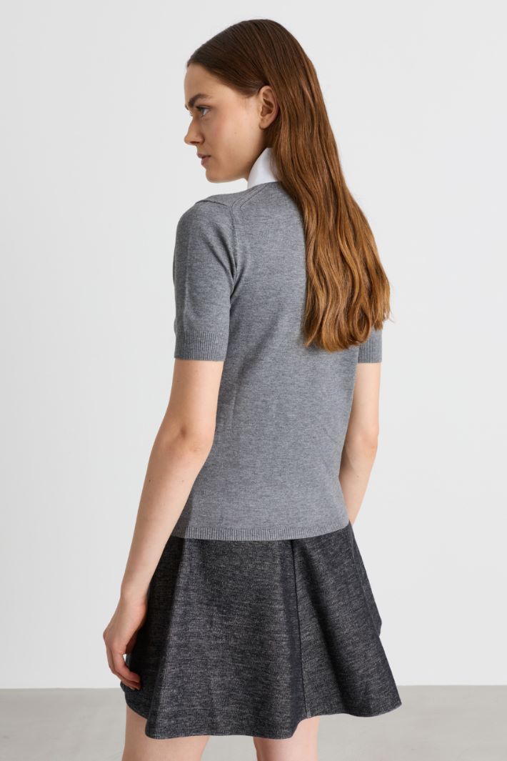 Knit Top with Detachable Collar - GREY - Intrend - 4