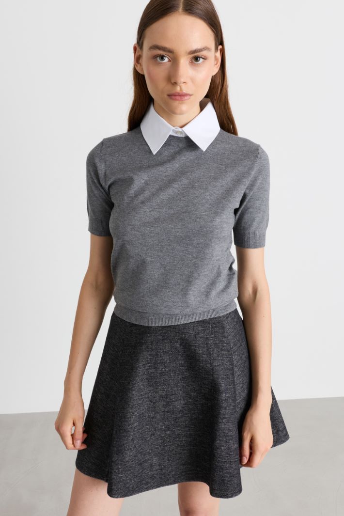 Knit Top with Detachable Collar - GREY - Intrend - 2