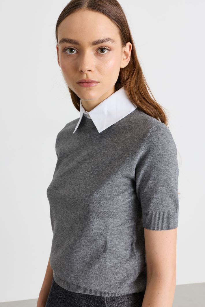 Knit Top with Detachable Collar - GREY - Intrend - 3