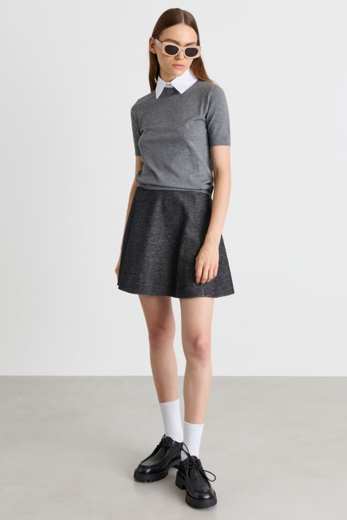 Knit Top with Detachable Collar - GREY - Intrend