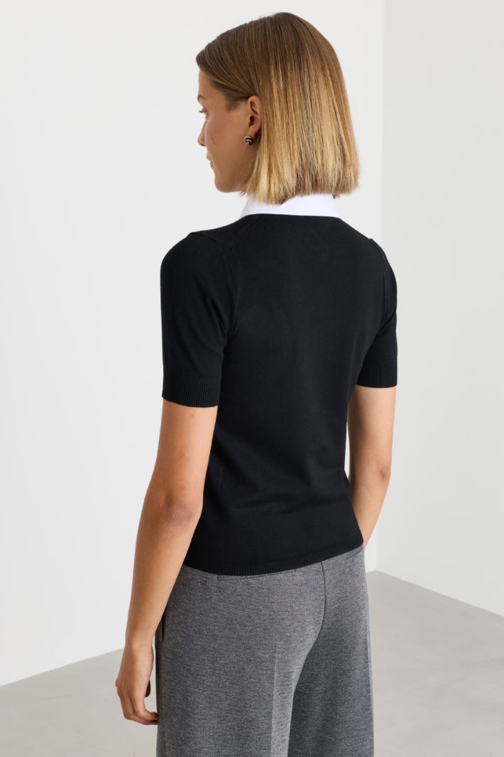 Knit Top with Detachable Collar - BLACK - Intrend - 4