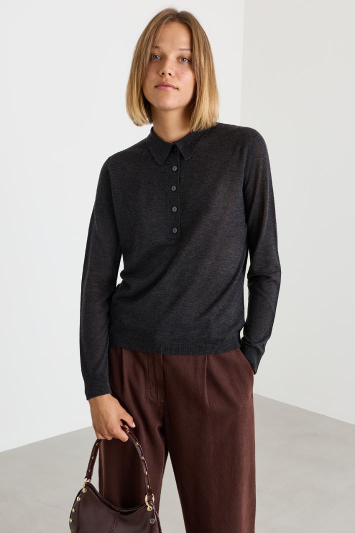 Knitted polo shirt - GREY - Intrend - 2