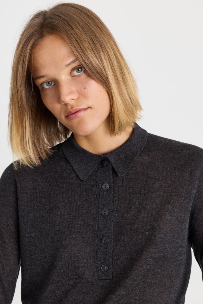 Knitted polo shirt - GREY - Intrend - 3