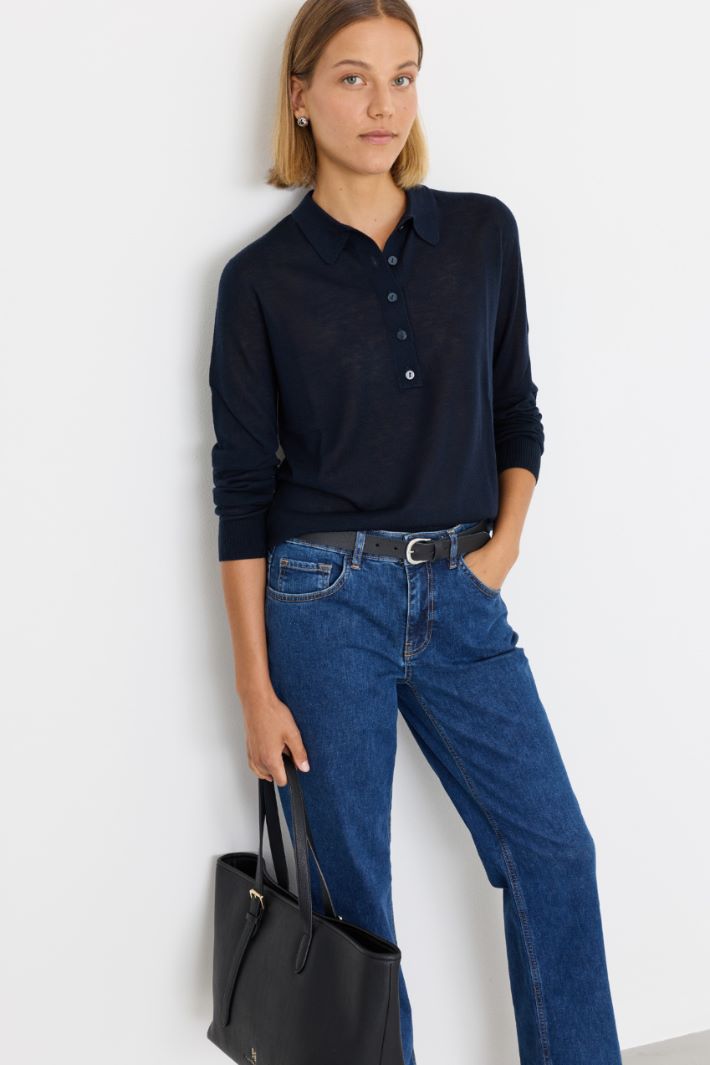 Knitted polo shirt - BLUE - Intrend - 2