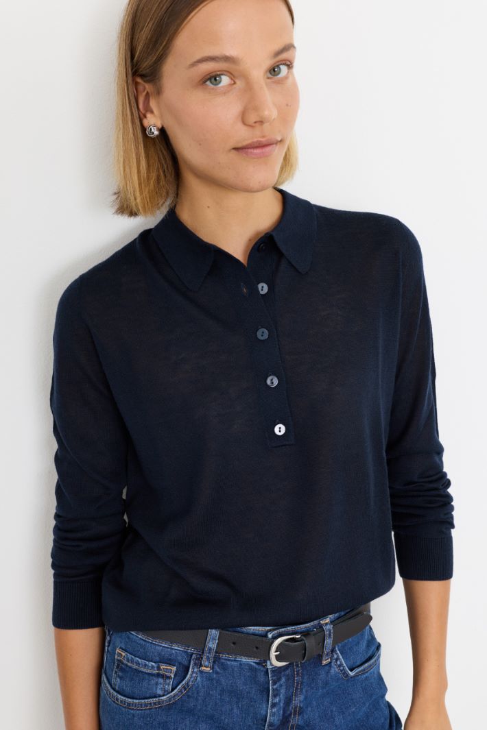 Knitted polo shirt - BLUE - Intrend - 3