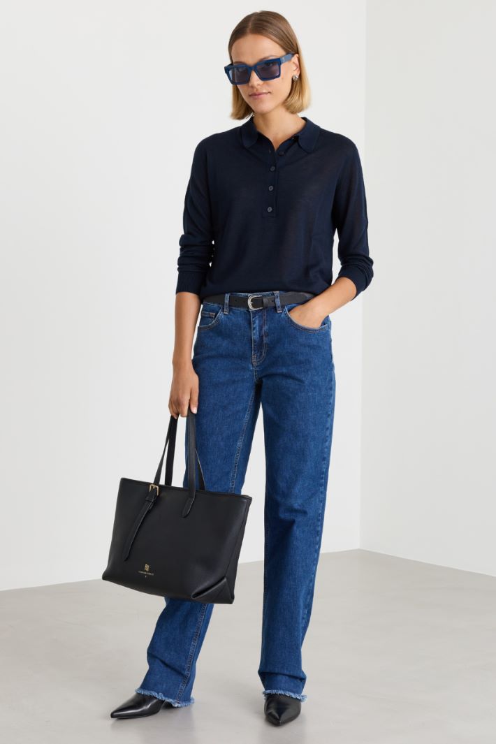 Knitted polo shirt - BLUE - Intrend