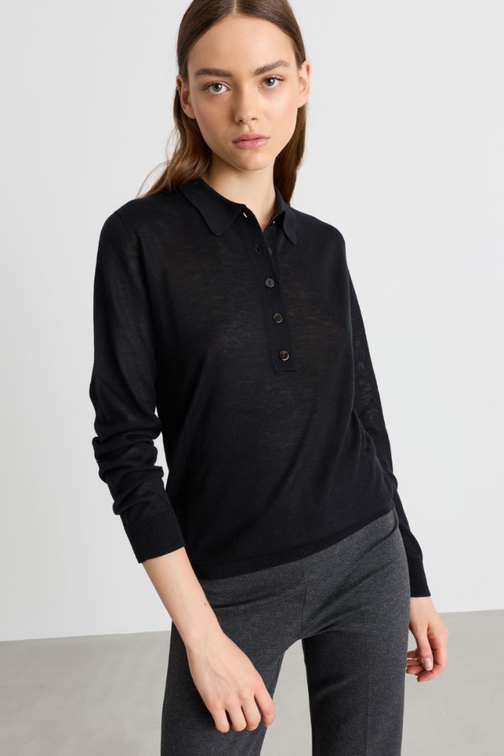 Knitted polo shirt - BLACK - Intrend - 2