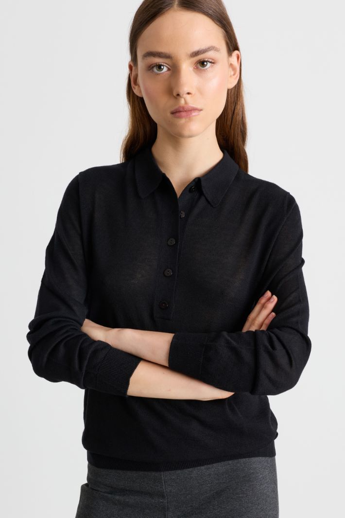 Knitted polo shirt - BLACK - Intrend - 3