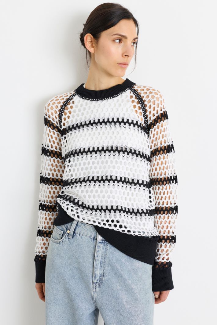 Open-knit jumper - WHTE BLACK - Intrend - 2