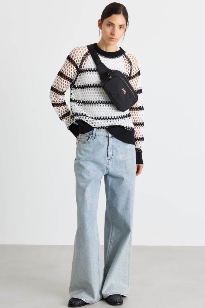 Open-knit jumper - WHTE BLACK - Intrend