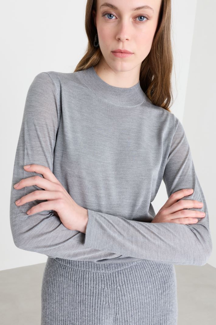 Pure silk polo neck jumper - GREY - Intrend - 3