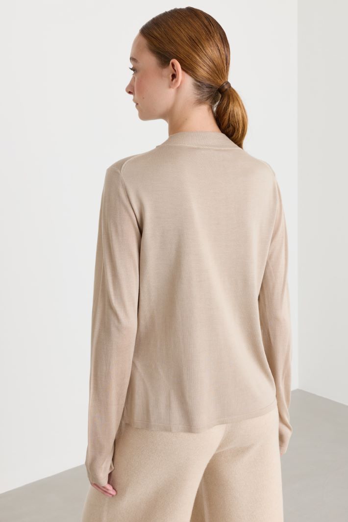 Pure silk polo neck jumper - BEIGE - Intrend - 4