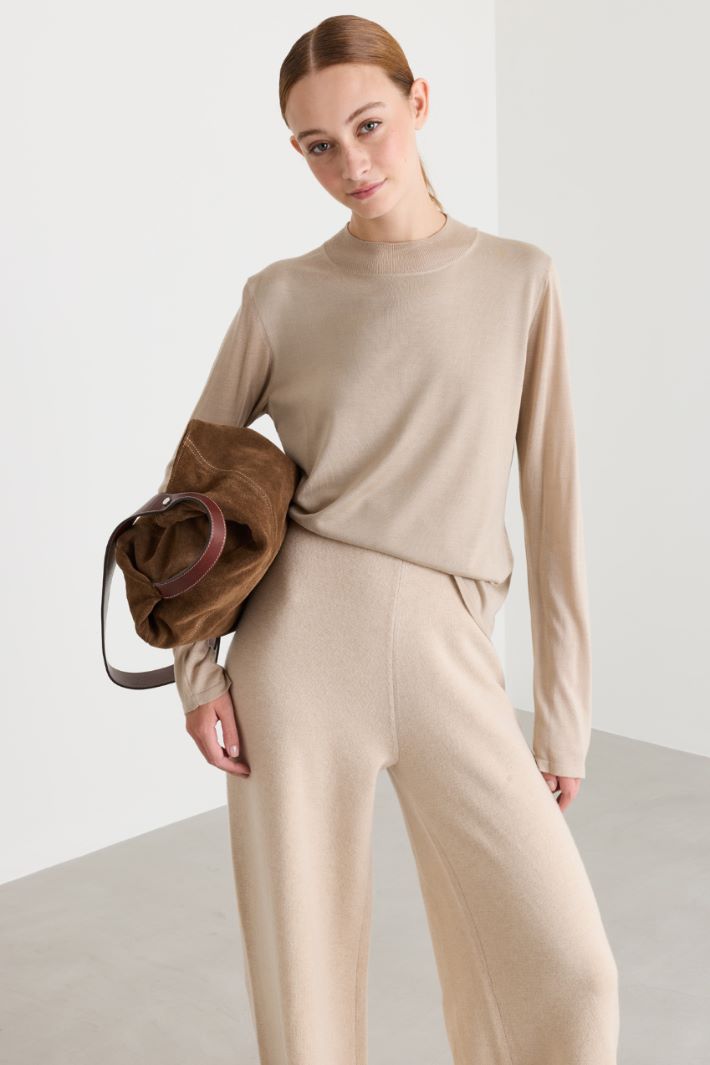 Pure silk polo neck jumper - BEIGE - Intrend - 2